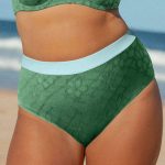 Dark Green Contrast Trim Plus Size Bikini Bottom