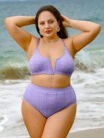 Purple Jacquard Plus Size Bikini Bottom - Image 4