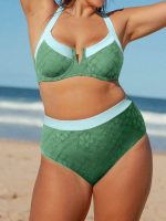 Dark Green Contrast Trim Plus Size Bikini Bottom - Image 3