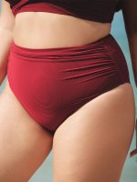 Wine Red Ruched Plus Size Bikini Bottom - Image 4
