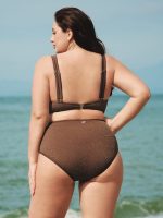 Dark Coffee Lurex Plus Size Bikini Bottom - Image 4