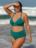 Green Lurex Ruched Plus Size Bikini Bottom - Image 4
