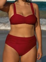 Red Ruched Plus Size Bikini Bottom - Image 3