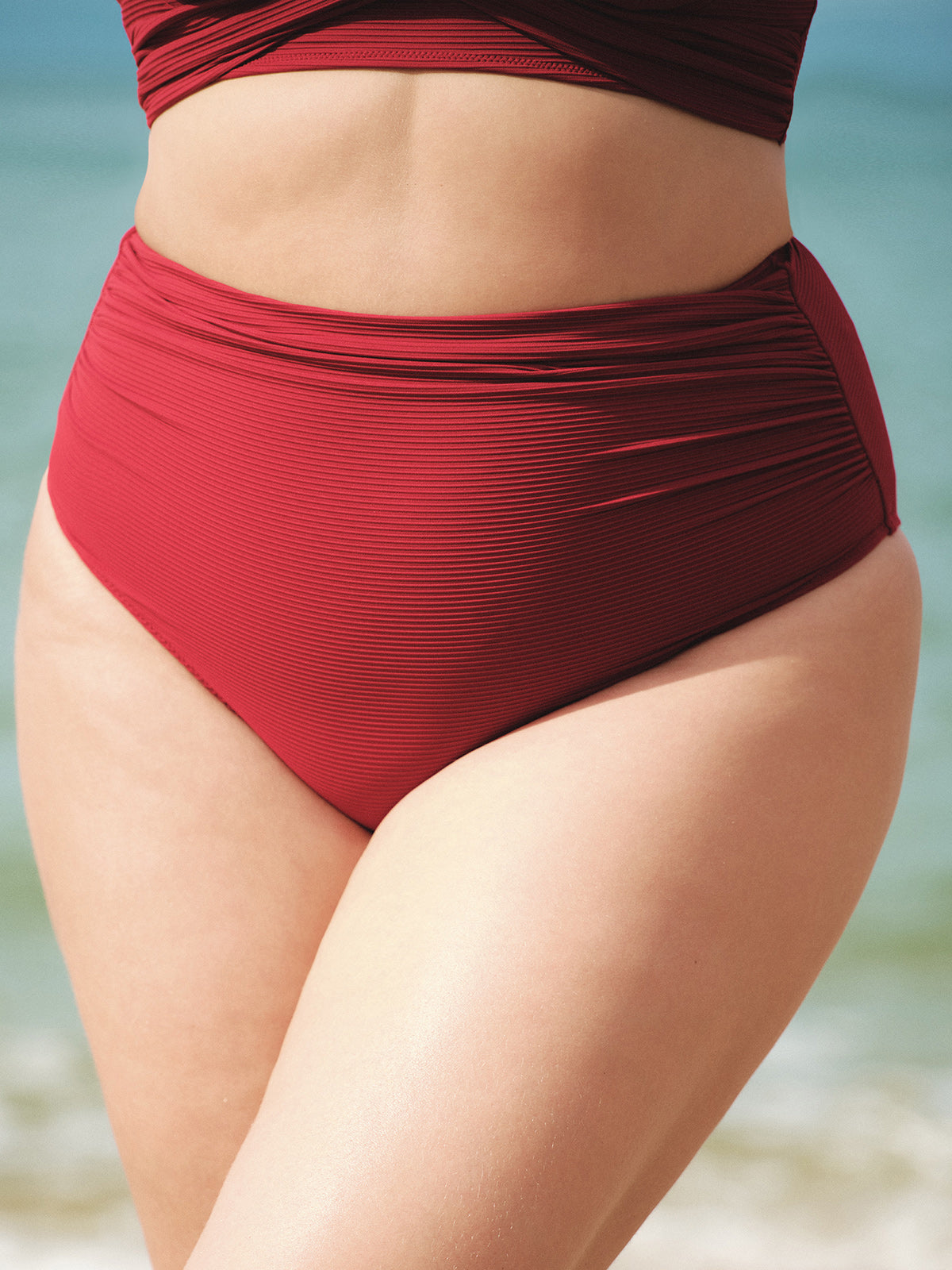 women-knitted-nylon-bikini-bottoms-wine_red-sustainable-plus_size_bikinis-cwb4lq Wine Red Ruched Plus Size Bikini Bottom - Image 1