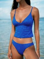 Blue Floral Textured Bikini Bottom - Image 3
