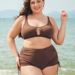 Dark Coffee Lurex Cutout Plus Size Bikini Top