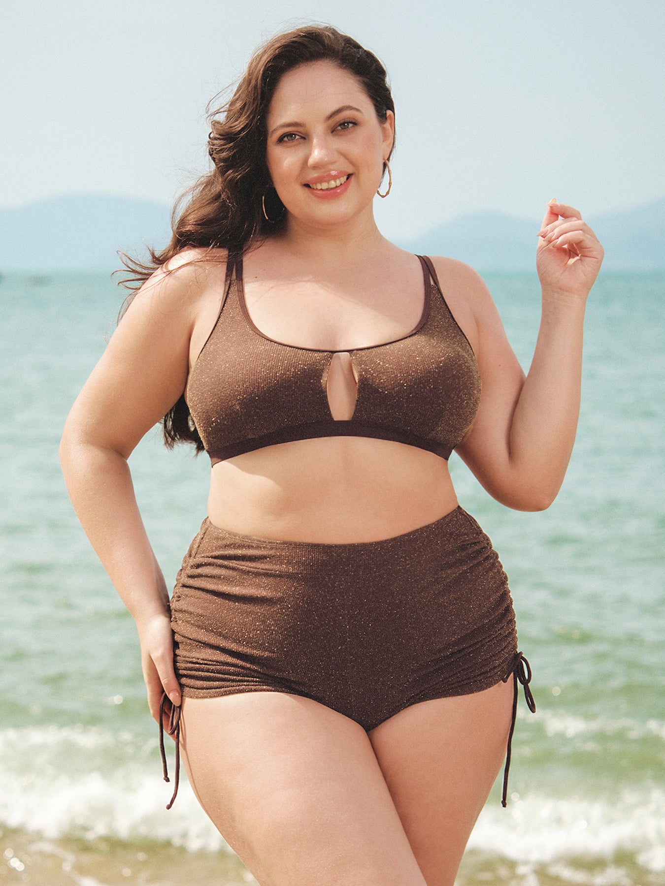 women-knitted-nylon-bikini-tops-dark_coffee-sustainable-plus_size_bikinis-8bxnjc Dark Coffee Lurex Cutout Plus Size Bikini Top - Image 1
