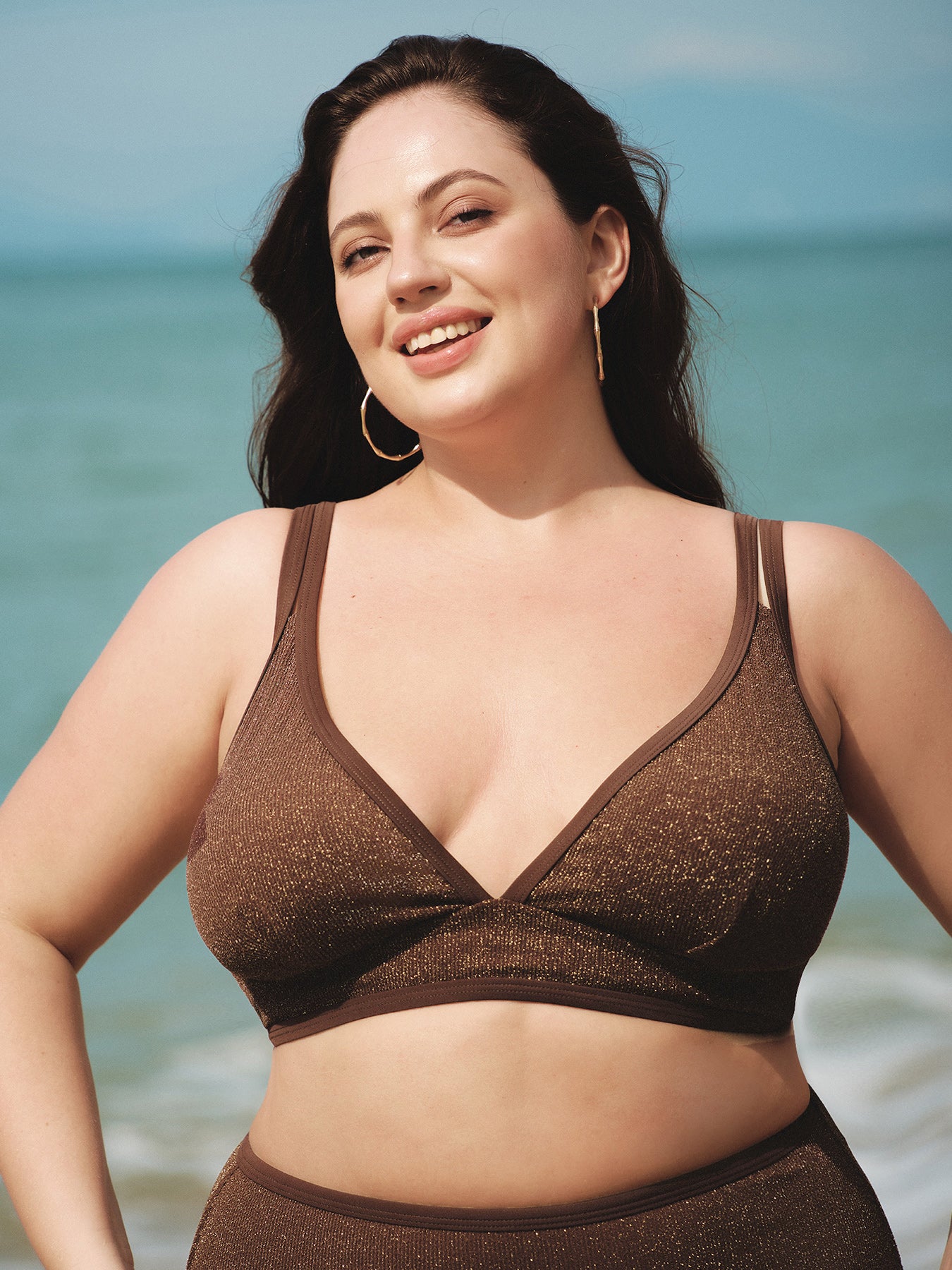 women-knitted-nylon-bikini-tops-dark_coffee-sustainable-plus_size_bikinis-forljf Dark Coffee Lurex Strappy Plus Size Bikini Top - Image 1