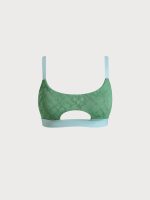 Dark Green Contrast Trim Plus Size Bikini Top - Image 4