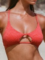 Red Jacquard Cut Out Bikini Top - Image 6