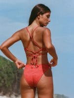 Red Jacquard Cut Out Bikini Top - Image 5
