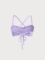 Purple Textured Ruffled Bandeau Bikini Top - Image 7
