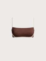Dark Coffee Jacquard X Cross Bikini Top - Image 6