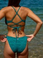 Dark Green Textured Cut Out Bikini Top - Image 2