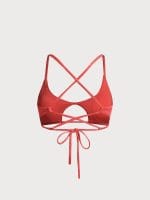 Red Jacquard Cut Out Bikini Top - Image 8