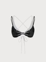 Black & White Color Block Knotted Triangle Bikini Top - Image 8