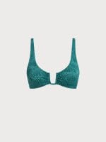 Dark Green Jacquard U-Ring Cross Back Bikini Top - Image 9