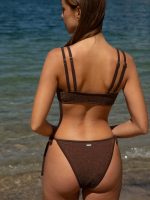 Dark Coffee Cutout Strappy Bikini Top - Image 3