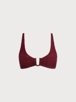 Wine Red Textured U-Ring Cross Back Bikini Top - Image 6