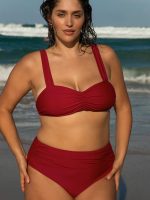 Red Ruched Plus Size Bikini Top - Image 3