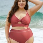 Brick Red Contrast Stitch Plus Size Bikini Top