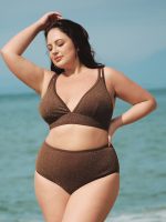 Dark Coffee Lurex Strappy Plus Size Bikini Top - Image 4