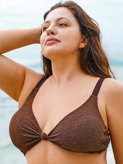 Dark Coffee Shimmer Plus Size Bikini Top