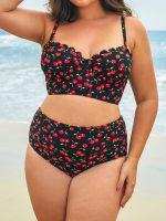 Cherry Print Plus Size Tankini Top - Image 4