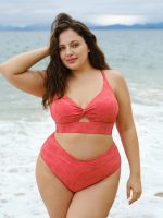 Red Jacquard Twist Plus Size Bikini Top - Image 5