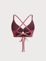Brick Red Contrast Stitch Plus Size Bikini Top - Image 5