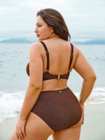 Dark Coffee Shimmer Plus Size Bikini Top - Image 2