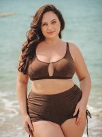 Dark Coffee Lurex Cutout Plus Size Bikini Top - Image 3