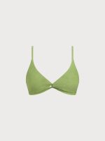 Light Green Textured Twist Cross Back Bikini Top - Image 5