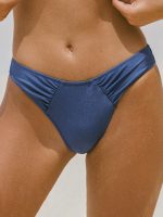 Blue Ruched Moderate Coverage Bikini Bottom