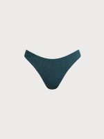 Dark Green Textured Full Coverage Bikini Bottom - Image 5