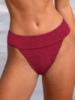 Red Textured Wide Waistband Bikini Bottom
