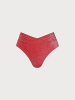 Red Lurex V Cut Plus Size Bikini Bottom - Image 5