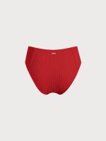 Red Ribbed Seam Full Coverage Bikini Bottom - Image 6