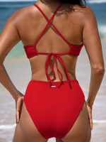 Red Ribbed Seam Full Coverage Bikini Bottom - Image 2
