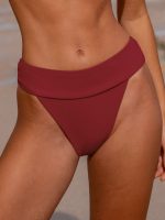 Wine Red Ribbed High Cut Bikini Bottom