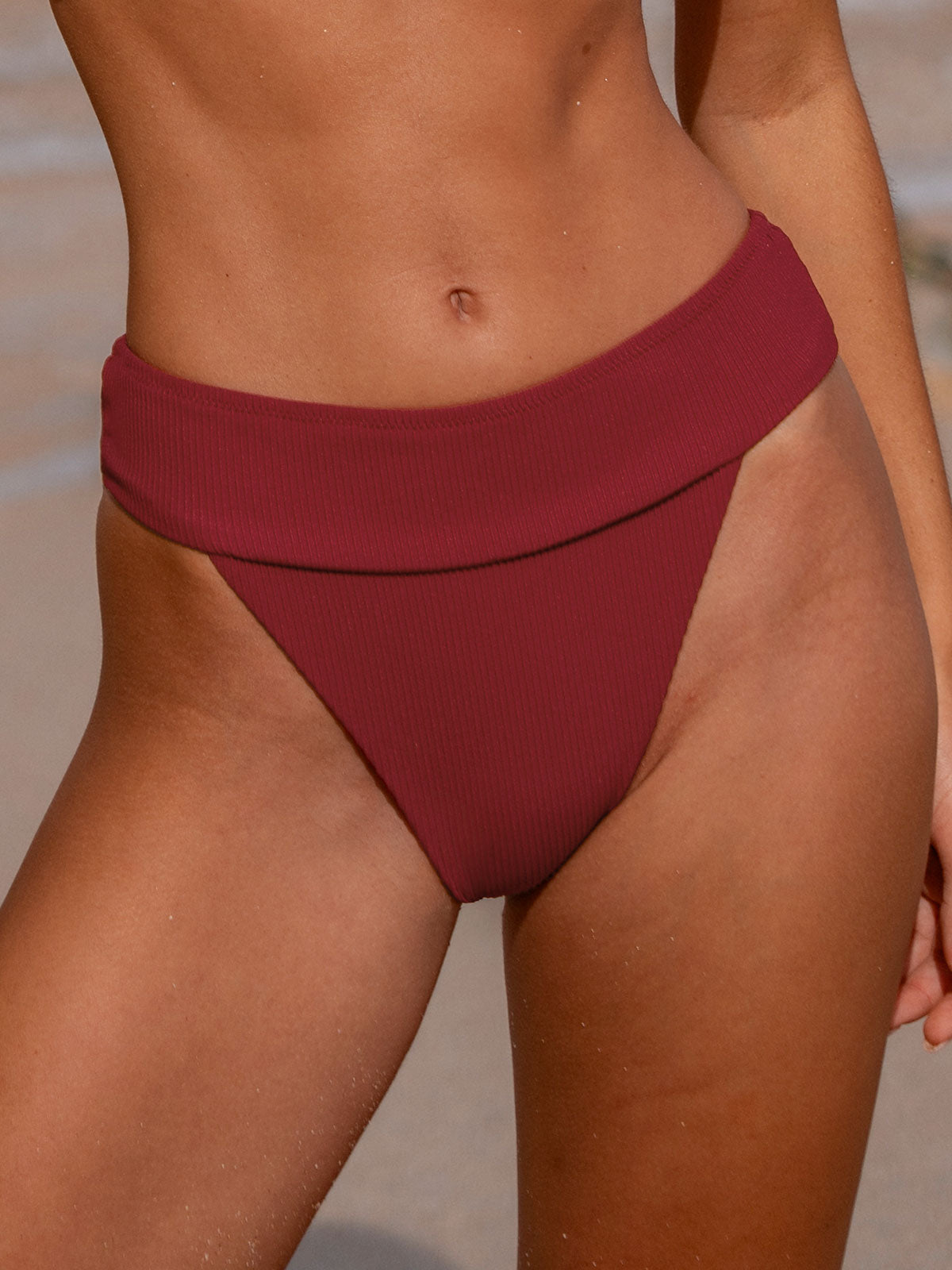 women-knitted-nylon-blended-bikini-bottoms-sustainable-bikinis-f8ozmr Wine Red Ribbed High Cut Bikini Bottom - Image 1