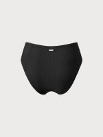 Black Ribbed Seam Full Coverage Bikini Bottom - Image 8