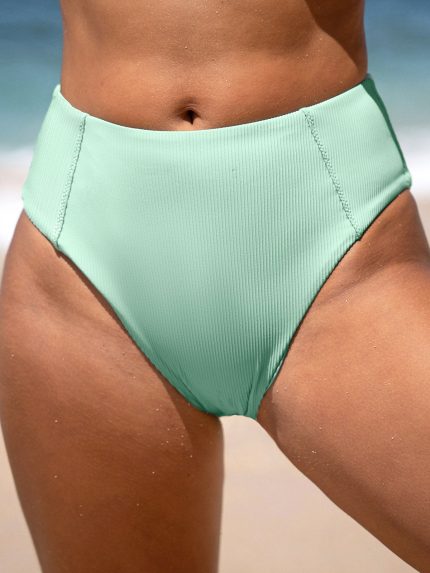 Cyan Ribbed Seam Full Coverage Bikini Bottom