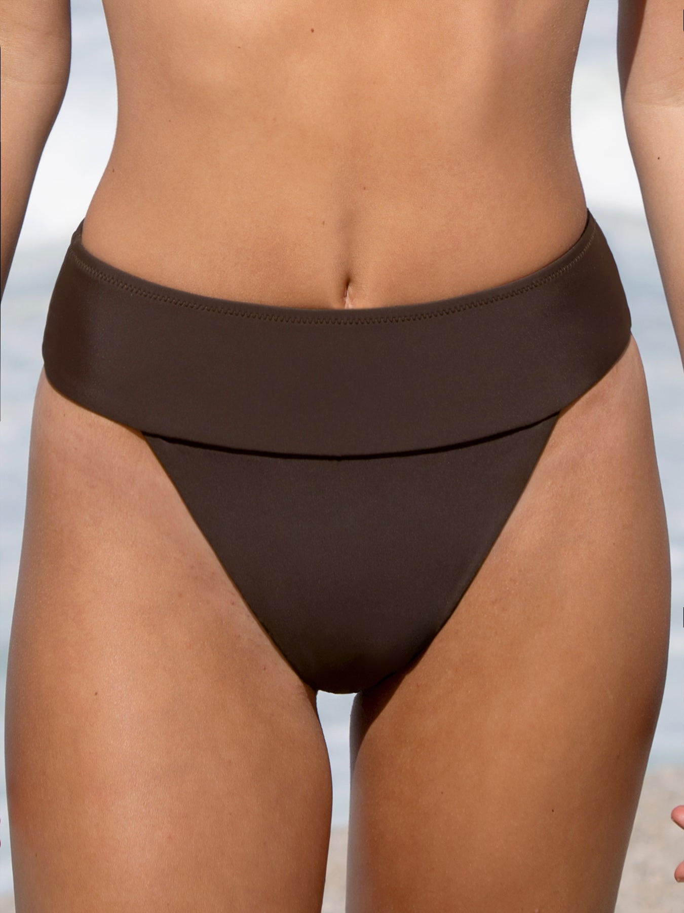 women-knitted-nylon-blended-bikini-bottoms-sustainable-bikinis-monj28 ECONYL® Dark Coffee Wide Waistband Bikini Bottom - Image 1