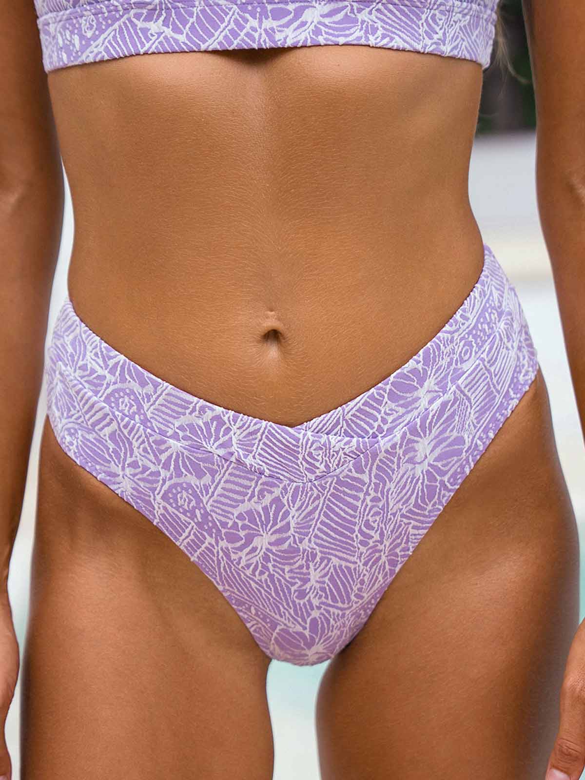 women-knitted-nylon-blended-bikini-bottoms-sustainable-bikinis-rchivs Purple Print High Waisted Bikini Bottom - Image 1