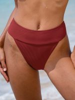 Wine Red Ribbed High Cut Bikini Bottom - Image 6
