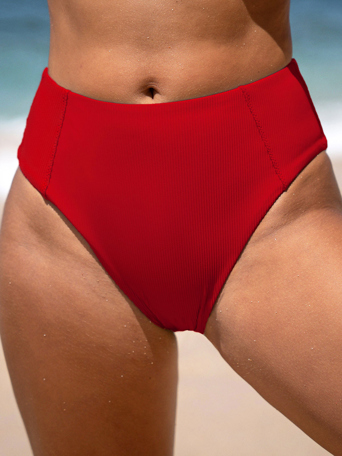 women-knitted-nylon-blended-bikini-bottoms-sustainable-bikinis-wz7os0 Red Ribbed Seam Full Coverage Bikini Bottom - Image 1