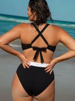 Black Contrast V Cut Plus Size Bikini Bottom - Image 2