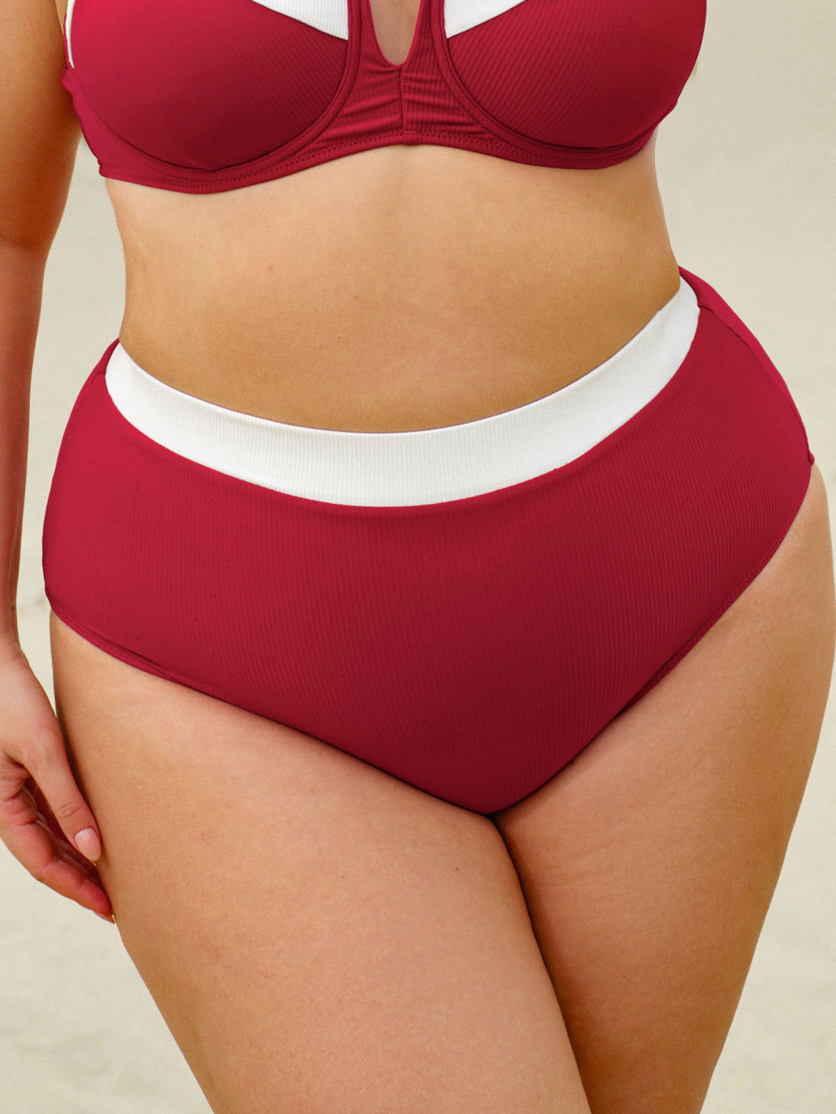 women-knitted-nylon-blended-bikini-bottoms-sustainable-plus_size_bikinis-5v6cop Red Contrast High-Waist Plus Size Bikini Bottom - Image 1