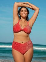 Red Lurex Knot Plus Size Bikini Top - Image 3